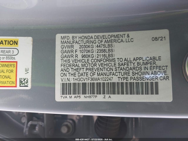 1HGCV1F36MA102247 Honda l15be