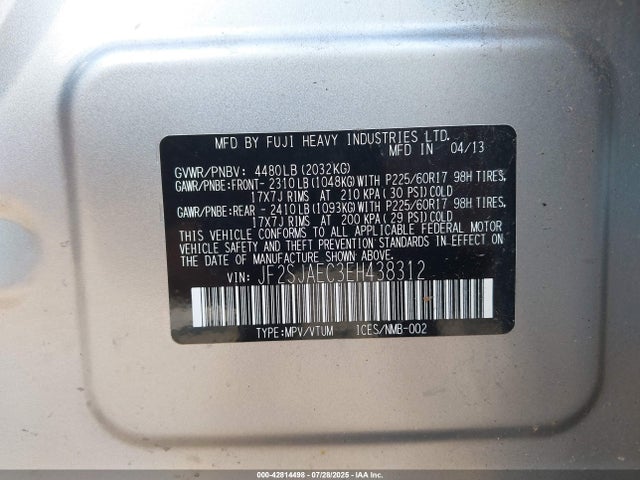 Subaru 2.5na u5 2014 JF2SJAEC3EH438312 Image 9