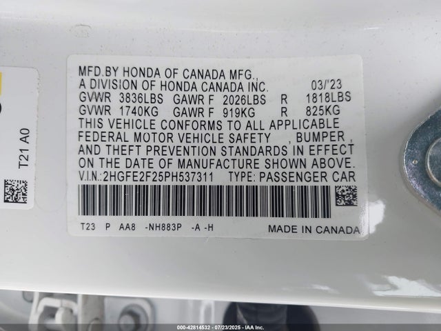 Honda k20c2 2023 2HGFE2F25PH537311 Image 9