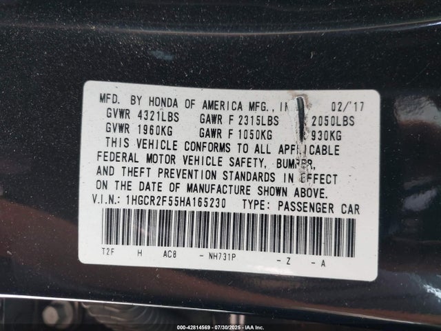 1HGCR2F55HA165230 Honda k24w1
