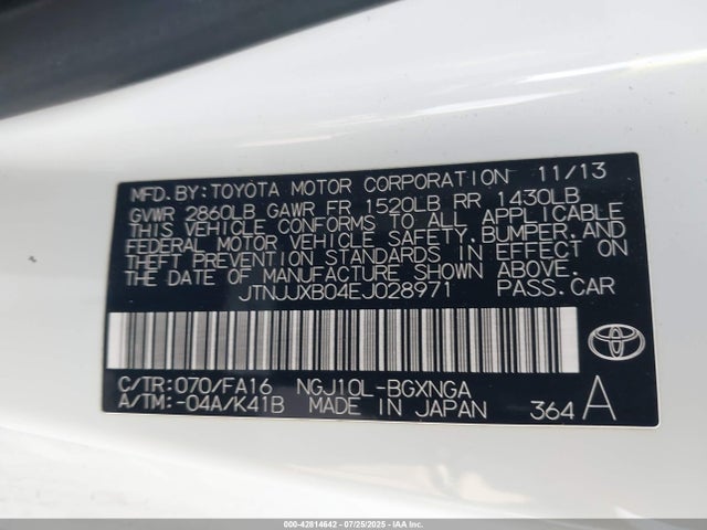 JTNJJXB04EJ028971 Scion 1nr-fe