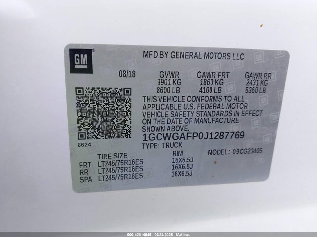 1GCWGAFP0J1287769 Chevrolet lv1 - sidi, vvt, e85 max, iron