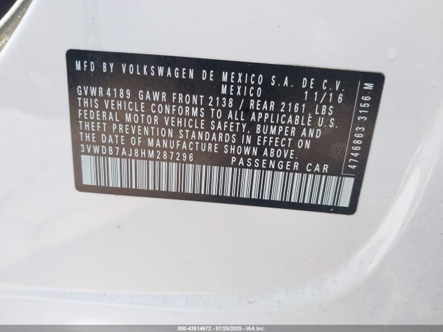 Volkswagen 1.4 tsi 2017 3VWDB7AJ8HM287296 Image 9