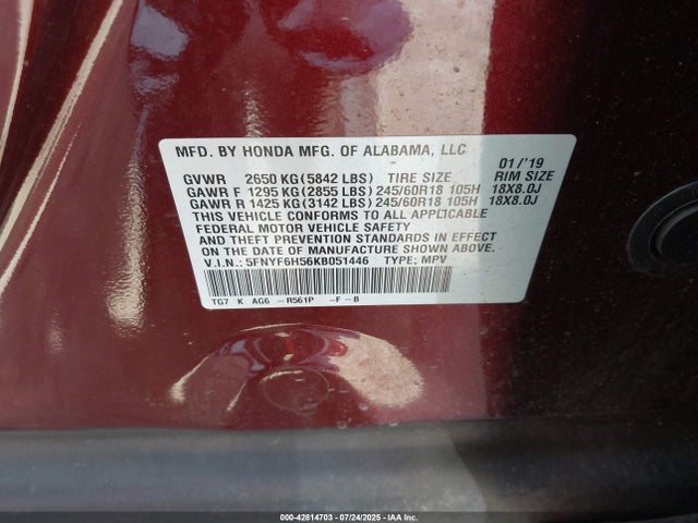 5FNYF6H56KB051446 Honda j35y6