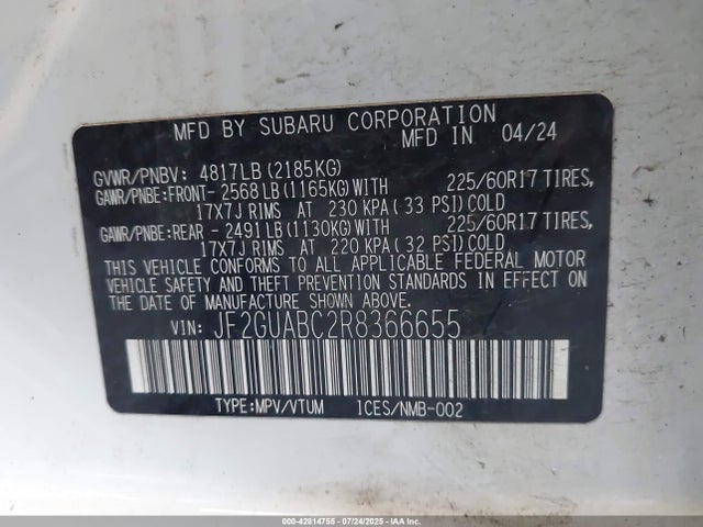 JF2GUABC2R8366655 Subaru na