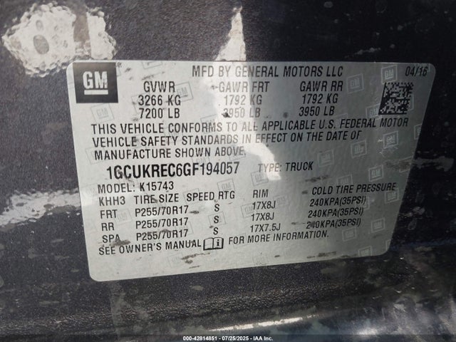 Chevrolet l83 - sidi, vvt, afm, e85 max, aluminum 2016 1GCUKREC6GF194057 Image 9