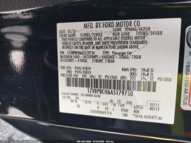 2010 FORD MUSTANG 1ZVBP8CH6A5179750 Photo 8