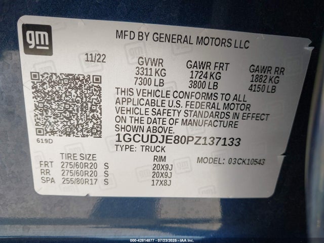 1GCUDJE80PZ137133 Chevrolet lz0