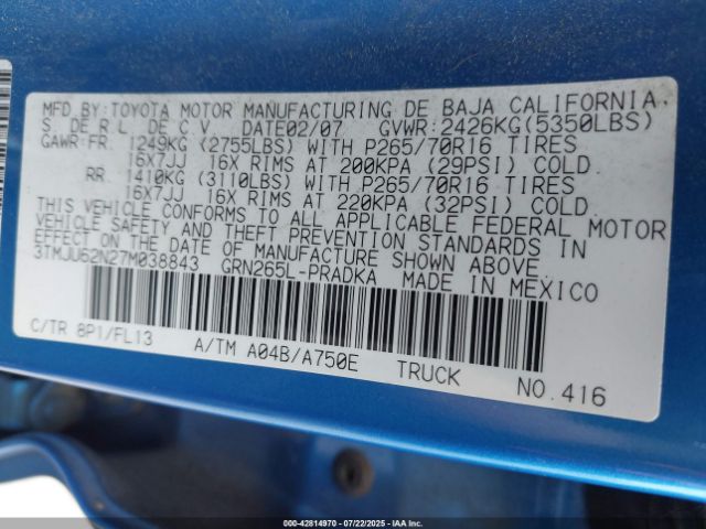 2007 TOYOTA TACOMA 3TMJU62N27M038843 Photo 8