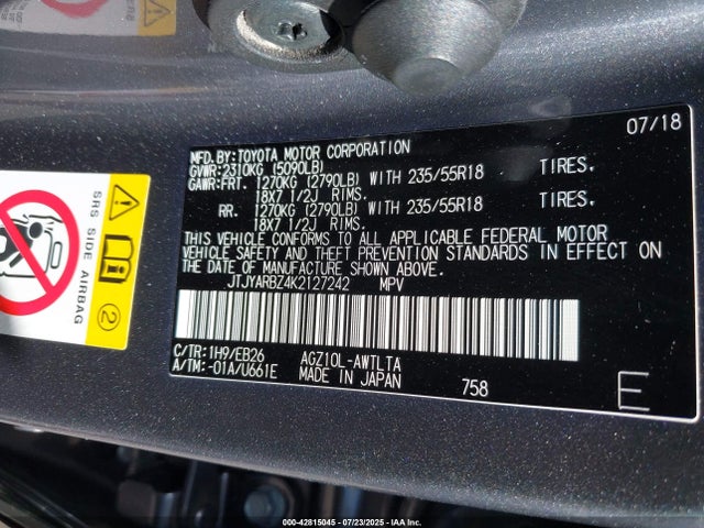 JTJYARBZ4K2127242 Lexus 8ar-fts