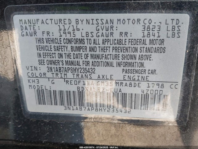 3N1AB7AP8HY235432 Nissan 2017