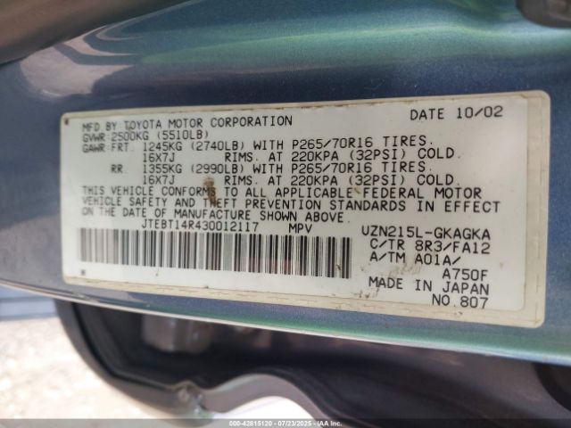 2003 TOYOTA 4RUNNER JTEBT14R430012117 Photo 8