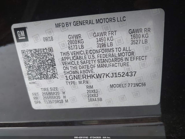 1GNERHKW7KJ152437 Chevrolet lfy - spark ignited direct injection, atss, gen 1