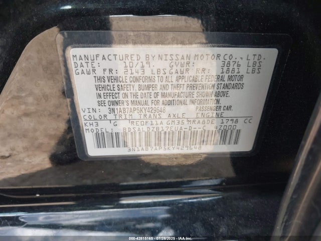 Nissan Sentra 2019 3N1AB7AP5KY429648 Image 9