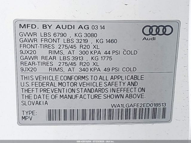 2014 AUDI Q7 WA1LGAFE2ED018513 Photo 8