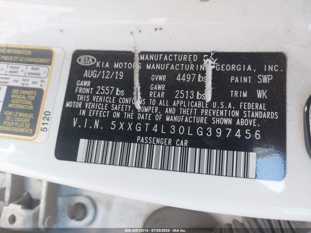 5XXGT4L30LG397456 KIA gdi