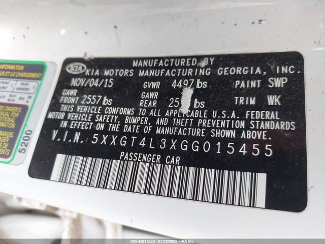 5XXGT4L3XGG015455 KIA t-gdi theta ii