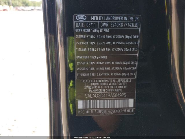 2011 LAND ROVER LR4 SALAG2D41BA584925 Photo 8