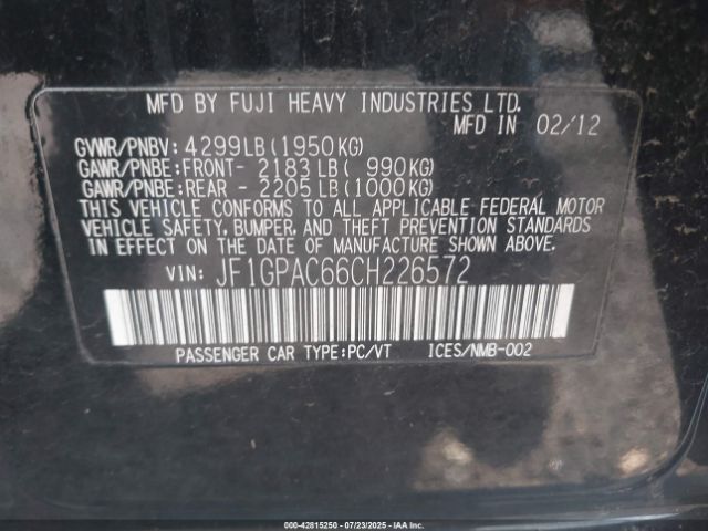 2012 SUBARU IMPREZA JF1GPAC66CH226572 Photo 8