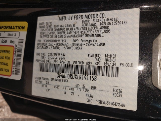 Ford Fusion 2014 3FA6P0RUXER191158 Image 9