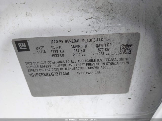 1G1PC5SGXG7212458 Chevrolet lwe - vvt, gme