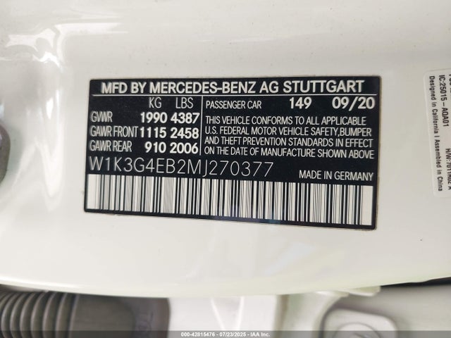 W1K3G4EB2MJ270377 Mercedes-Benz m260