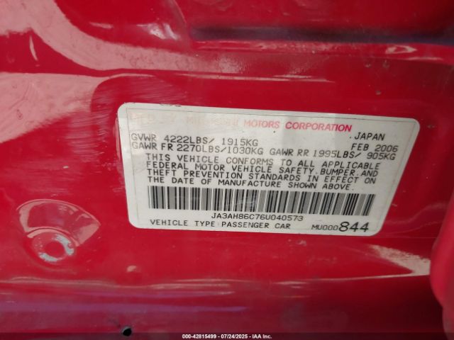 2006 MITSUBISHI LANCER EVOLUTION JA3AH86C76U040573 Photo 8