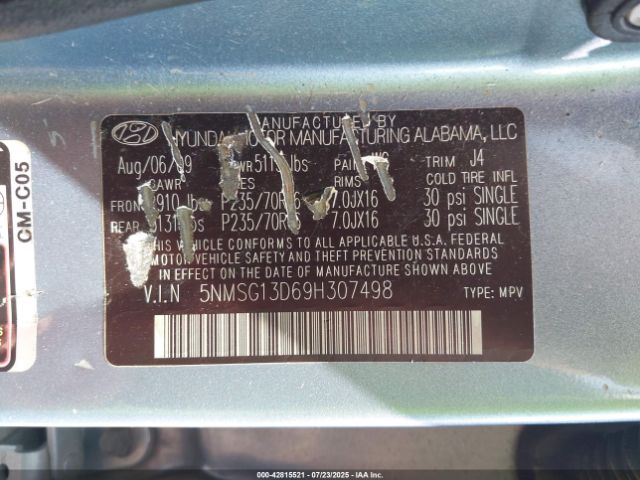 2009 HYUNDAI SANTA FE 5NMSG13D69H307498 Photo 8