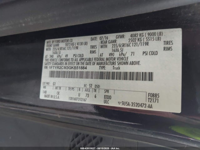 Ford 2016 2016 1FTYR2CM3GKB51884 Image 9