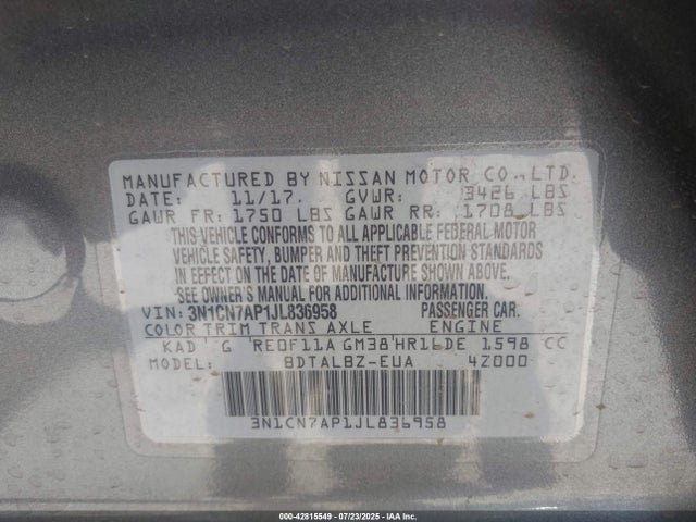Nissan 2018 2018 3N1CN7AP1JL836958 Image 9