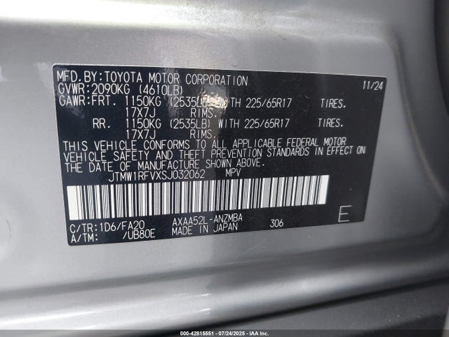 JTMW1RFVXSJ032062 Toyota a25a-fks