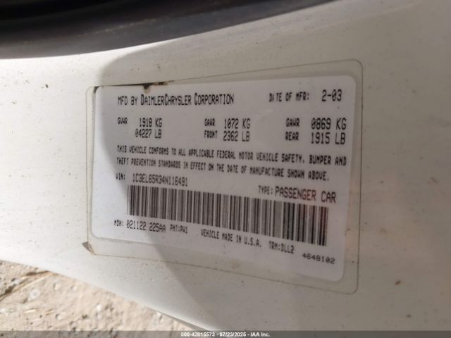 2004 CHRYSLER SEBRING 1C3EL65R34N116491 Photo 8
