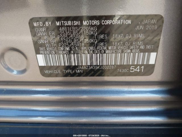 2019 MITSUBISHI OUTLANDER JA4AZ3A35KJ002287 Photo 8