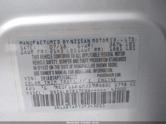 3N1AB7AP7JY343255 Nissan 2018