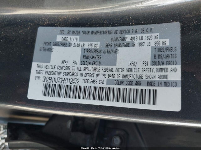 Mazda pe 2017 3MZBN1U70HM112472 Image 9