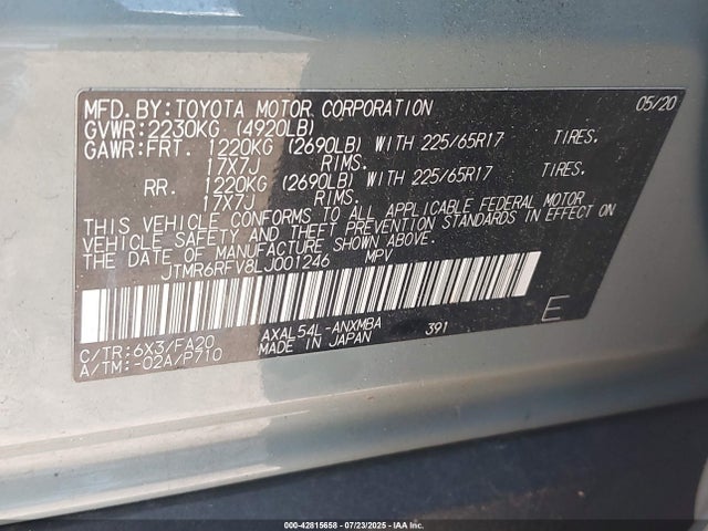 JTMR6RFV8LJ001246 Toyota a25a-fxs, 3nm+4nm(li)