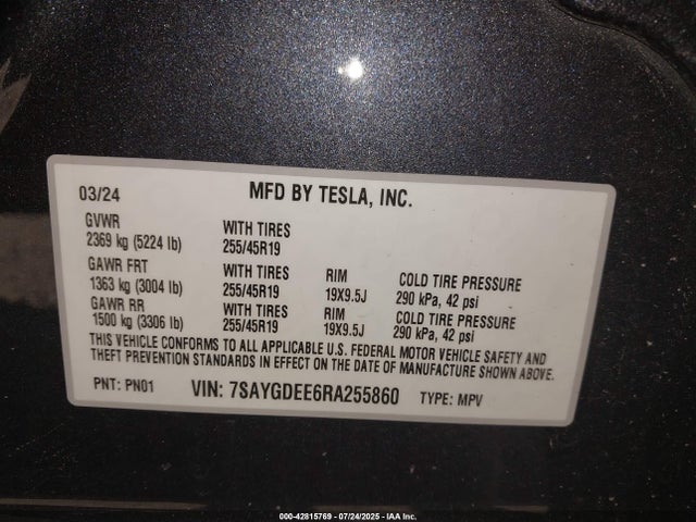2024 TESLA MODEL Y 7SAYGDEE6RA255860 Photo 8