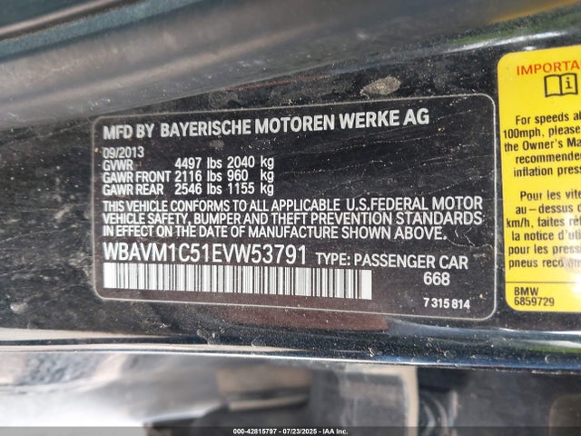 WBAVM1C51EVW53791 BMW 2014