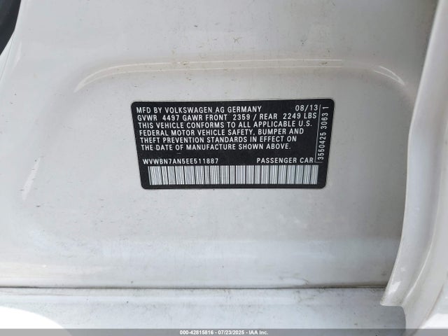 Продаж на аукціоні авто 2014 Volkswagen Cc 2.0t R-line, vin: WVWBN7AN5EE511887, номер лоту: 42815816