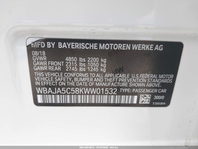 WBAJA5C58KWW01532 BMW 530I