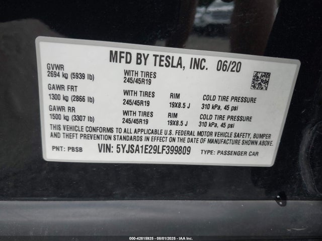 Tesla 2020 2020 5YJSA1E29LF399809 Image 9