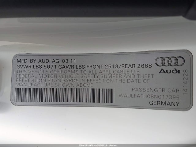 2011 AUDI A5 WAULFAFH0BN017396 Photo 8