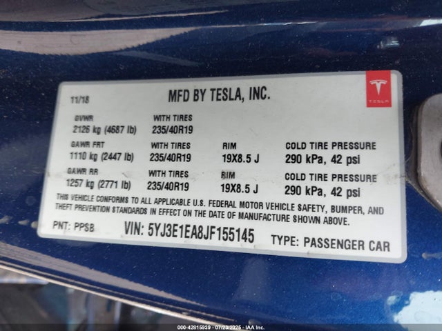 2018 TESLA MODEL 3 5YJ3E1EA8JF155145 Photo 8