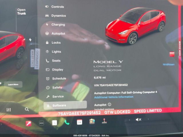 2025 TESLA MODEL Y 7SAYGAEE7SF291452 Photo 6