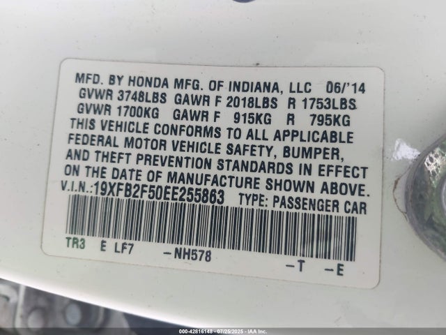 Honda r18z1 2014 19XFB2F50EE255863 Image 9