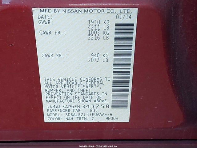 Nissan 2014 2014 1N4AL3AP6EN343758 Image 9