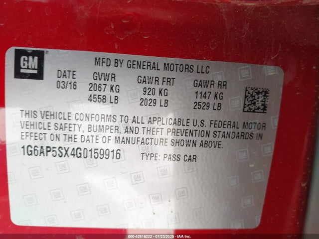 2016 CADILLAC CTS 1G6AP5SX4G0159916 Photo 8