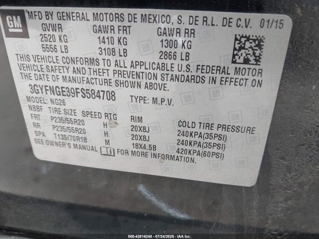 2015 CADILLAC SRX 3GYFNGE39FS584708 Photo 8