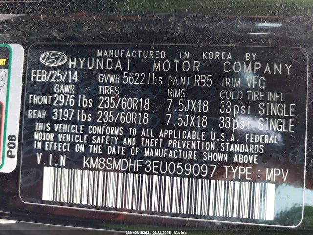 Hyundai dohc gdi lambda 2014 KM8SMDHF3EU059097 Image 9
