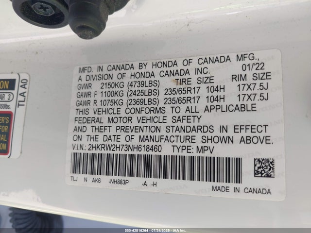 2HKRW2H73NH618460 Honda l15be